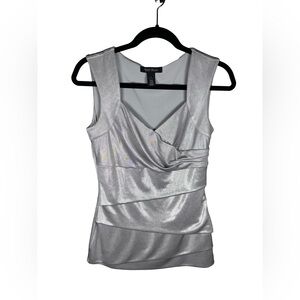 White House Black Market Womens Sleeveless V Neck Top Size S Silver